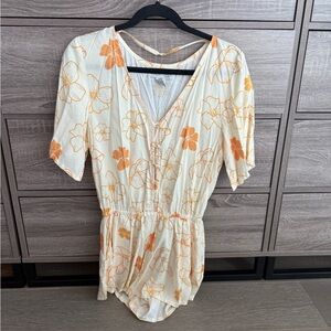 Floral Print Romper in Cream and Orange